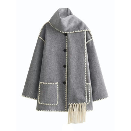 Women's Winter Jackets Trendy Warm Mid Length Blend Coat Casual Outerwear with Scarf