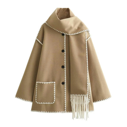 Women's Winter Jackets Trendy Warm Mid Length Blend Coat Casual Outerwear with Scarf