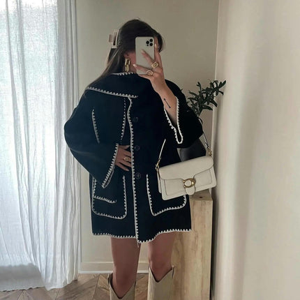 Women's Winter Jackets Trendy Warm Mid Length Blend Coat Casual Outerwear with Scarf