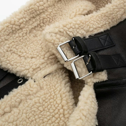 Women's Faux Shearing Fur Winter Coat Thick Warm Fur Lined Faux Leather Jacket