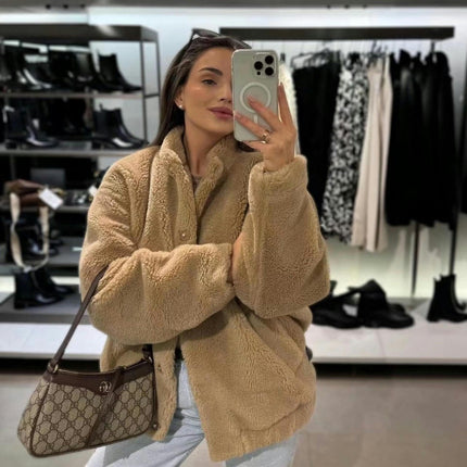 Womens Fuzzy Fleece Jacket Button Down Sherpa Coats Casual Winter Warm Outwear with Pockets