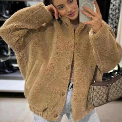 Womens Fuzzy Fleece Jacket Button Down Sherpa Coats Casual Winter Warm Outwear with Pockets