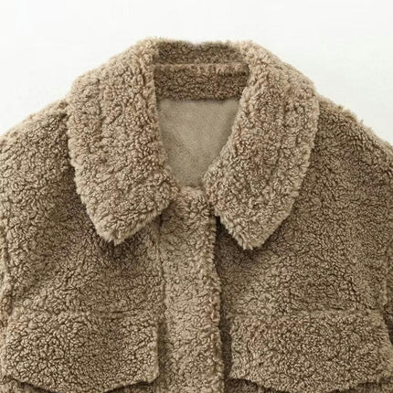 Women Fall Winter Fleece Jacket Long Sleeve Casual Button Fuzzy Sherpa Cropped Coats Outerwear