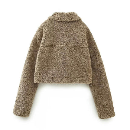 Women Fall Winter Fleece Jacket Long Sleeve Casual Button Fuzzy Sherpa Cropped Coats Outerwear