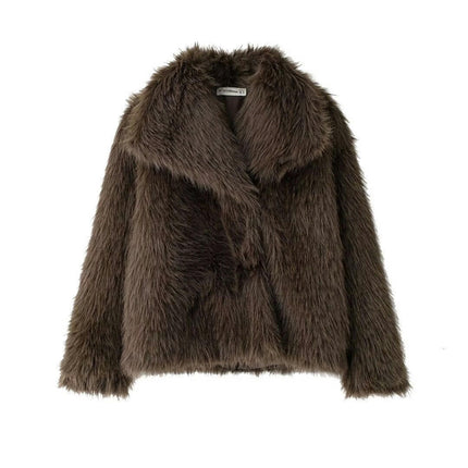 Women's Shaggy Faux Fur Coat Long Sleeve Warm Winter Lapel Casual Outerwear Jacket