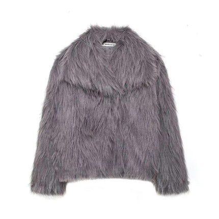 Women's Shaggy Faux Fur Coat Long Sleeve Warm Winter Lapel Casual Outerwear Jacket