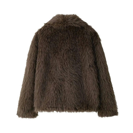 Women's Shaggy Faux Fur Coat Long Sleeve Warm Winter Lapel Casual Outerwear Jacket