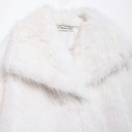 Women's Shaggy Faux Fur Coat Long Sleeve Warm Winter Lapel Casual Outerwear Jacket