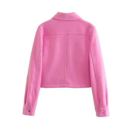 Womens Cropped Blend Jackets Lapel Button Down Bomber Jacket Coats with Pockets