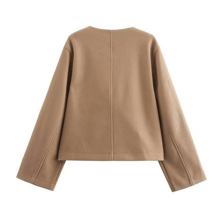 Women's Fall Casual Cropped Blend Coat Open Front Jacket Short Trench Coat