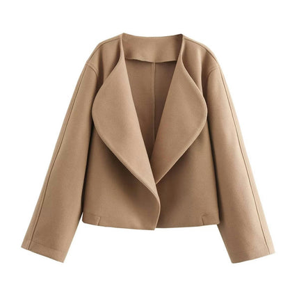 Women's Fall Casual Cropped Blend Coat Open Front Jacket Short Trench Coat