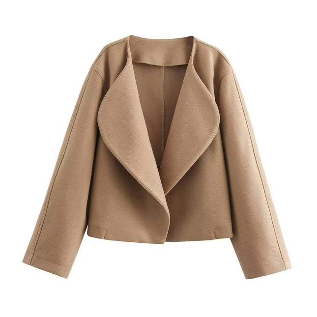 Women's Fall Casual Cropped Blend Coat Open Front Jacket Short Trench Coat