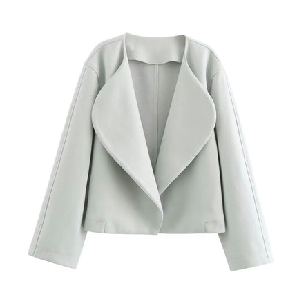 Women's Fall Casual Cropped Blend Coat Open Front Jacket Short Trench Coat