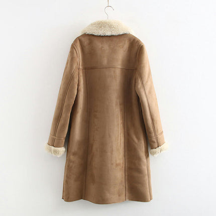 Women Faux Suede Jacket Lapel Zip Up Fleece Lined Sherpa Coats Casual Long Outwear