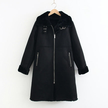Women Faux Suede Jacket Lapel Zip Up Fleece Lined Sherpa Coats Casual Long Outwear