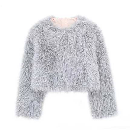Winter Coats for Women Trendy Faux Fur Shaggy Jacket Cropped Long Sleeve Outerwear