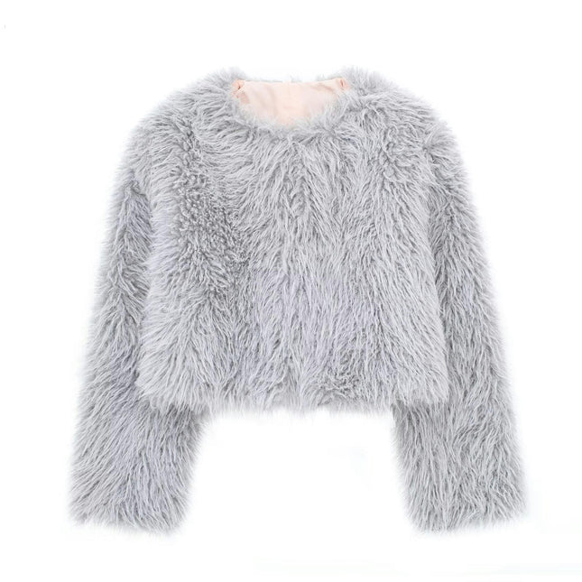 Winter Coats for Women Trendy Faux Fur Shaggy Jacket Cropped Long Sleeve Outerwear