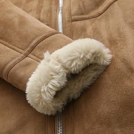 Women Faux Suede Jacket Lapel Zip Up Fleece Lined Sherpa Coats Casual Long Outwear