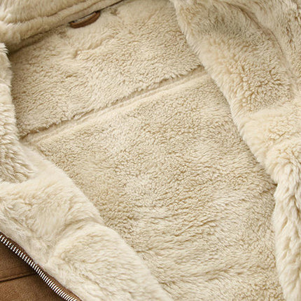 Women Faux Suede Jacket Lapel Zip Up Fleece Lined Sherpa Coats Casual Long Outwear