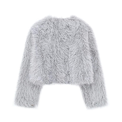 Winter Coats for Women Trendy Faux Fur Shaggy Jacket Cropped Long Sleeve Outerwear