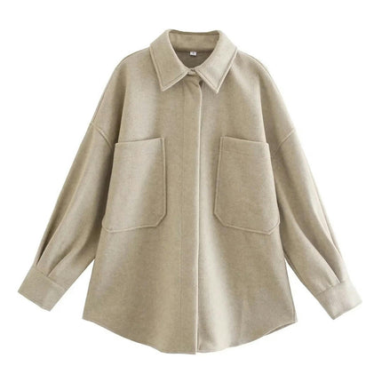 Women's Winter Blend Lapel Collar Jacket Button Down Long Sleeve Shirt Coat