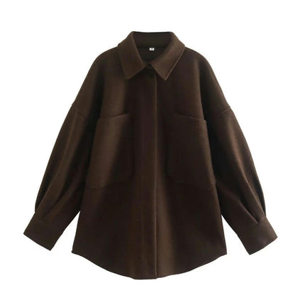 Women's Winter Blend Lapel Collar Jacket Button Down Long Sleeve Shirt Coat