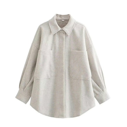 Women's Winter Blend Lapel Collar Jacket Button Down Long Sleeve Shirt Coat