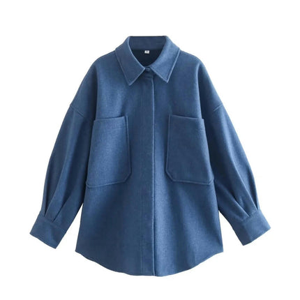 Women's Winter Blend Lapel Collar Jacket Button Down Long Sleeve Shirt Coat