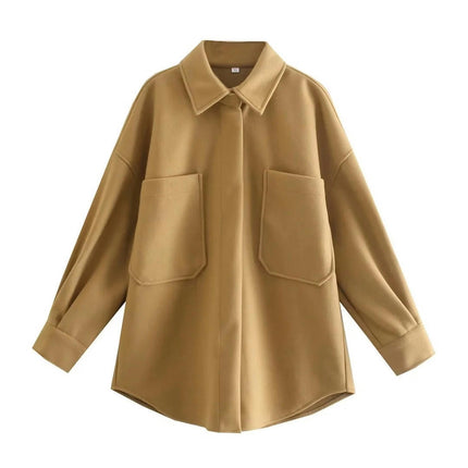 Women's Winter Blend Lapel Collar Jacket Button Down Long Sleeve Shirt Coat