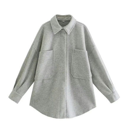 Women's Winter Blend Lapel Collar Jacket Button Down Long Sleeve Shirt Coat