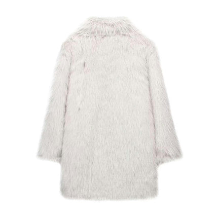 Faux Fur Jackets for Women Winter Warm Shaggy Coats Long Sleeve Lapel Collar Outwear