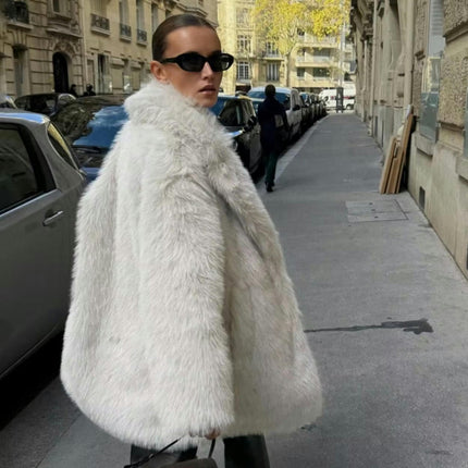 Faux Fur Jackets for Women Winter Warm Shaggy Coats Long Sleeve Lapel Collar Outwear