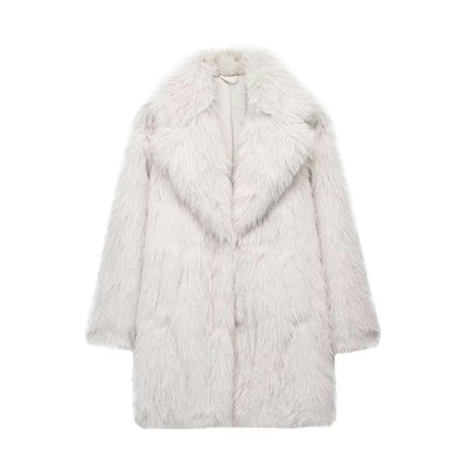 Faux Fur Jackets for Women Winter Warm Shaggy Coats Long Sleeve Lapel Collar Outwear