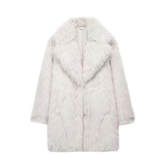 Faux Fur Jackets for Women Winter Warm Shaggy Coats Long Sleeve Lapel Collar Outwear