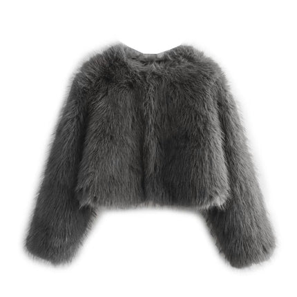 Women's Cropped Faux Fur Jacket Long Sleeve Open Front Casual Fluffy Shaggy Fashion Coat