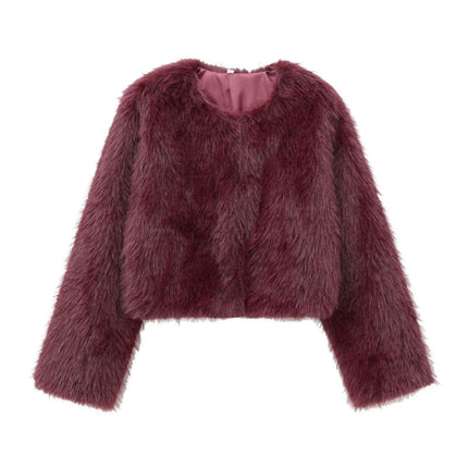 Women's Cropped Faux Fur Jacket Long Sleeve Open Front Casual Fluffy Shaggy Fashion Coat