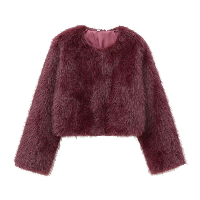 Women's Cropped Faux Fur Jacket Long Sleeve Open Front Casual Fluffy Shaggy Fashion Coat