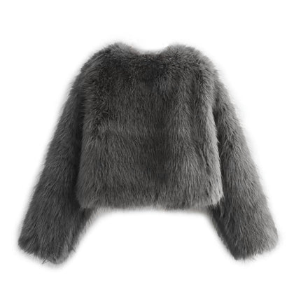 Women's Cropped Faux Fur Jacket Long Sleeve Open Front Casual Fluffy Shaggy Fashion Coat