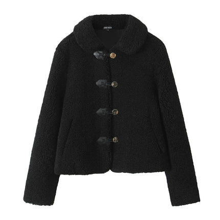 Women's Cropped Coats Long Sleeve Lapel Button Down Pockets Fleece Sherpa Jacket Outerwear