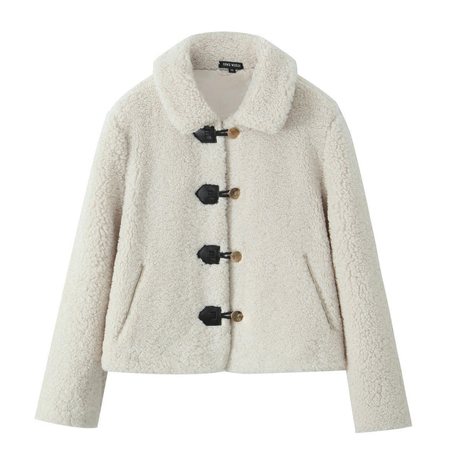 Women's Cropped Coats Long Sleeve Lapel Button Down Pockets Fleece Sherpa Jacket Outerwear