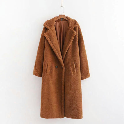 Women Winter Long Coats Lapel Long Sleeve Fuzzy Fleece Outerwear Button Down Sherpa Jackets