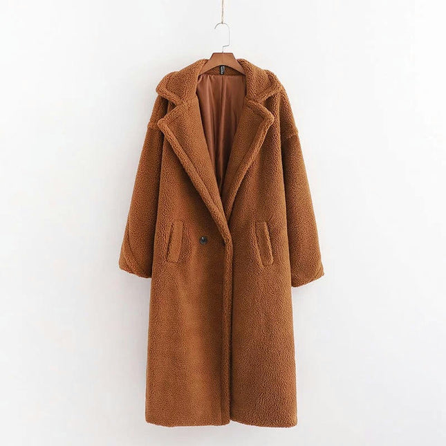 Women Winter Long Coats Lapel Long Sleeve Fuzzy Fleece Outerwear Button Down Sherpa Jackets