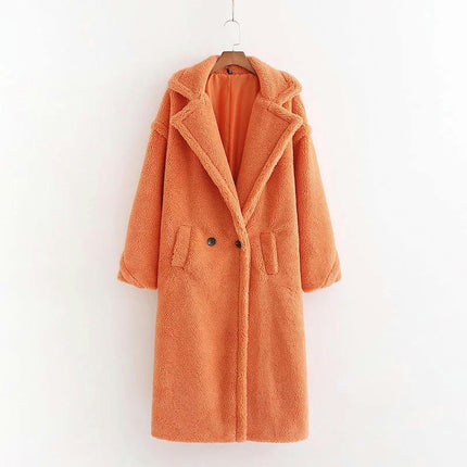 Women Winter Long Coats Lapel Long Sleeve Fuzzy Fleece Outerwear Button Down Sherpa Jackets