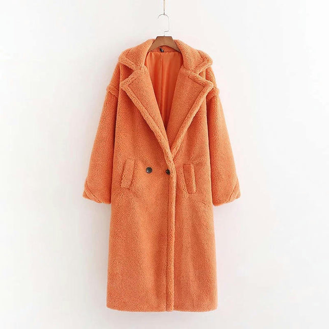 Women Winter Long Coats Lapel Long Sleeve Fuzzy Fleece Outerwear Button Down Sherpa Jackets