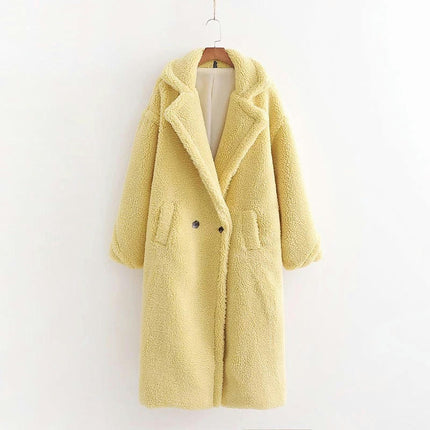 Women Winter Long Coats Lapel Long Sleeve Fuzzy Fleece Outerwear Button Down Sherpa Jackets
