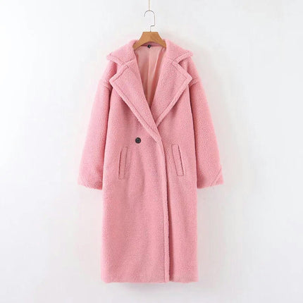 Women Winter Long Coats Lapel Long Sleeve Fuzzy Fleece Outerwear Button Down Sherpa Jackets