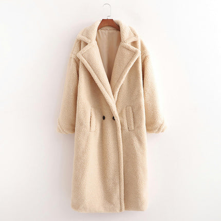Women Winter Long Coats Lapel Long Sleeve Fuzzy Fleece Outerwear Button Down Sherpa Jackets