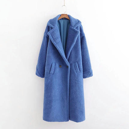 Women Winter Long Coats Lapel Long Sleeve Fuzzy Fleece Outerwear Button Down Sherpa Jackets