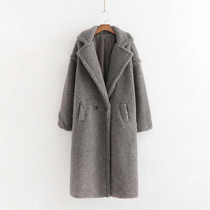 Women Winter Long Coats Lapel Long Sleeve Fuzzy Fleece Outerwear Button Down Sherpa Jackets