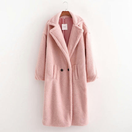 Women Winter Long Coats Lapel Long Sleeve Fuzzy Fleece Outerwear Button Down Sherpa Jackets